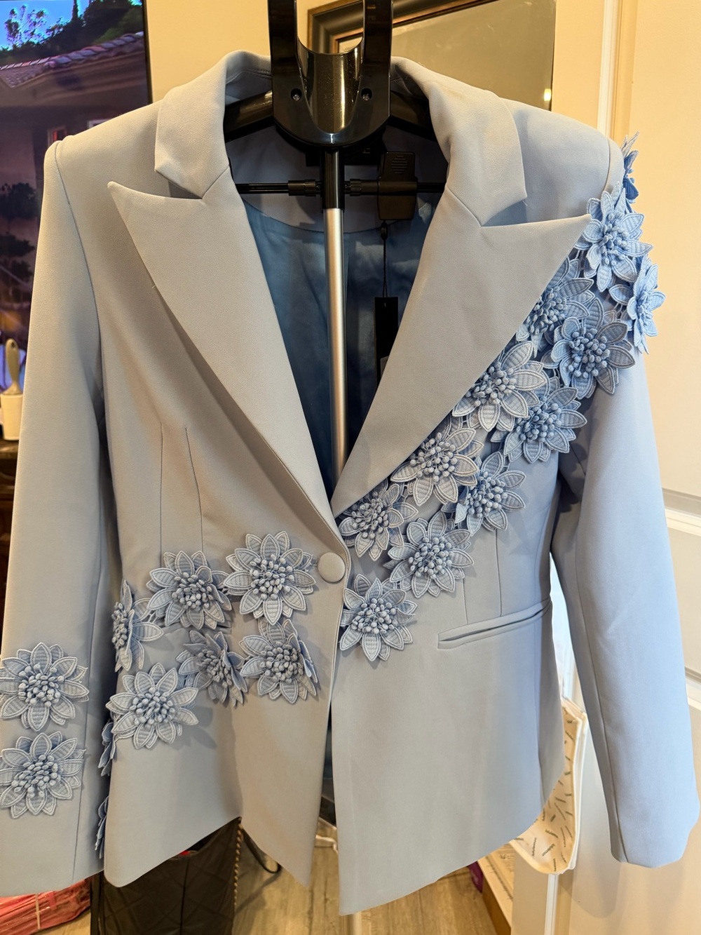 Light Blue Floral Appliqué Women's Blazer Set